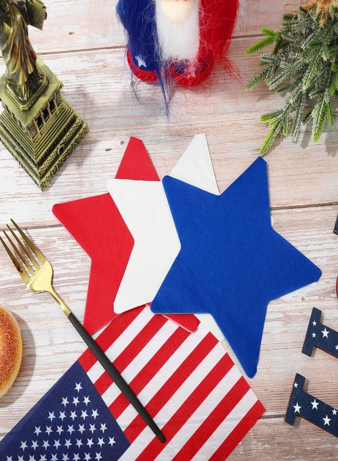 JarThenaAMCS 60Pcs Patriotic Paper Napkins Red Blue White Star Shape Disposable Napkins 4th of July Luncheon Dinner Napkins for Independence Day Memorial Day Party Supplies - Image 4